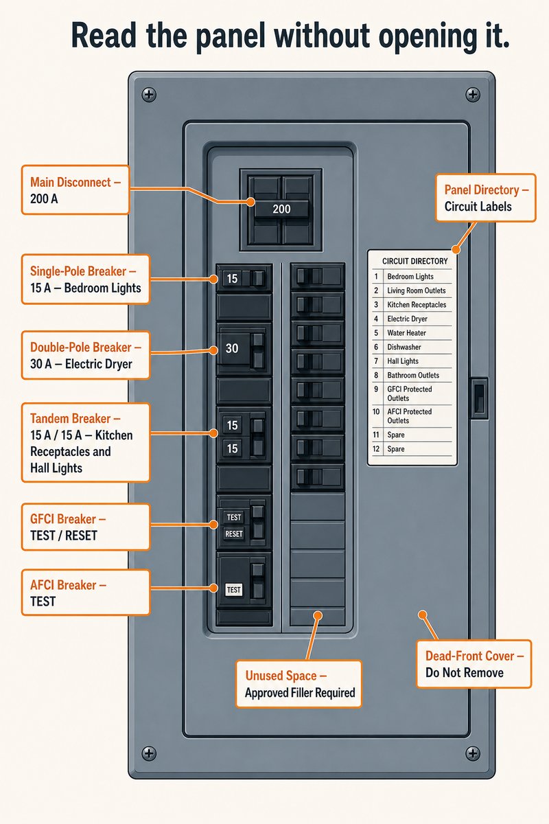 Diagram showing how to read a breaker panel