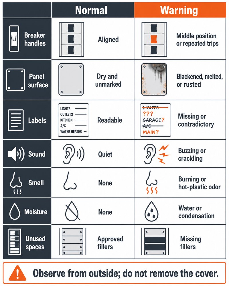 Diagram showing normal vs warning signs on a panel